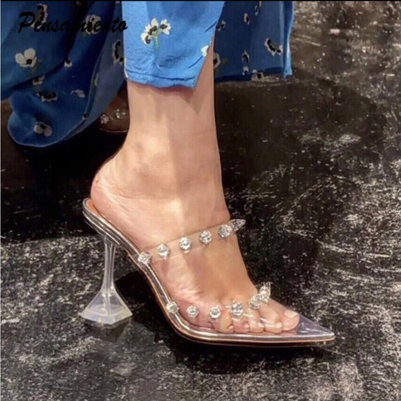 Star style Rivet Transparent PVC Cup Heeled Women Sandals - Picture 3 of 5